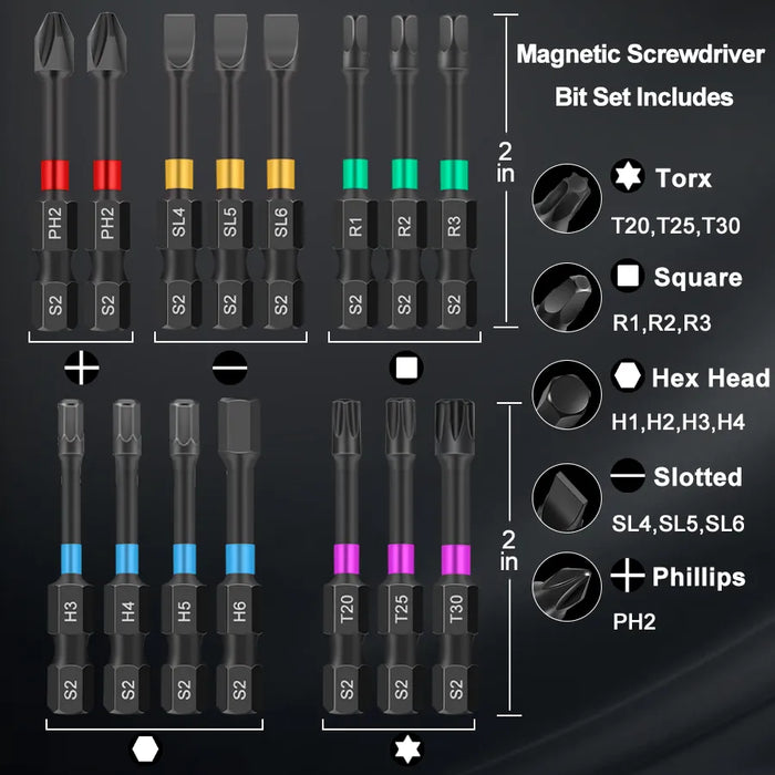 15 Pcs Pro-Grade Magnetic Screwdriver Hex Bit Set