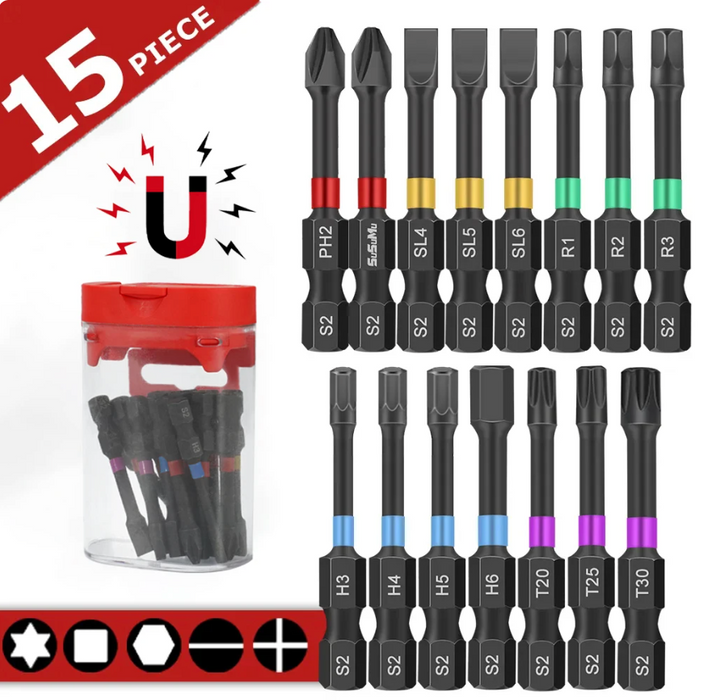 15 Pcs Pro-Grade Magnetic Screwdriver Hex Bit Set