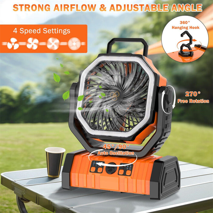 20000mAh Camping Fan w/ LED - Rechargeable Fan, Auto-Oscillating, Remote