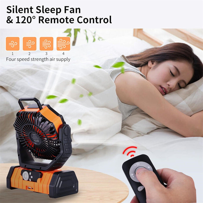 20000mAh Camping Fan w/ LED - Rechargeable Fan, Auto-Oscillating, Remote