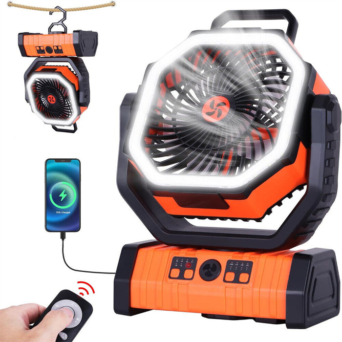 20000mAh Camping Fan w/ LED - Rechargeable Fan, Auto-Oscillating, Remote