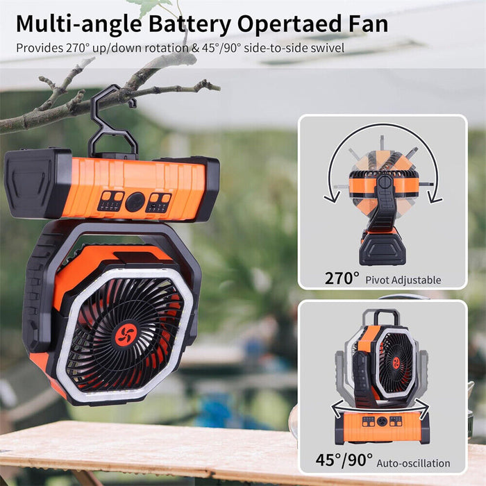 20000mAh Camping Fan w/ LED - Rechargeable Fan, Auto-Oscillating, Remote